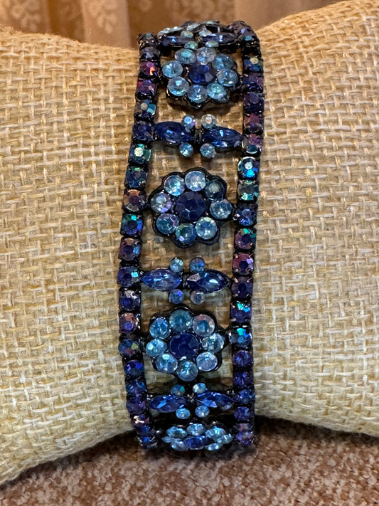 Vintage Blue and Purple Rhinestone Bracelet