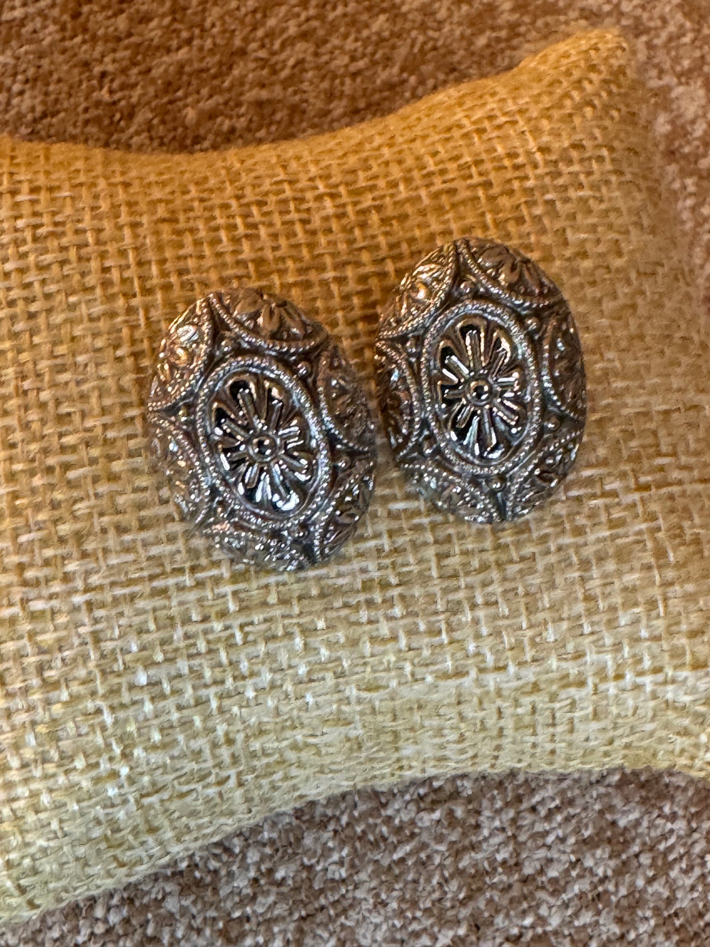 Vintage Silver Tone 1928 Oval Stud Earrings