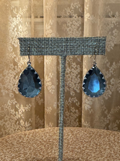 Vintage Silver Tone and Blue Crystal Dangle Earrings