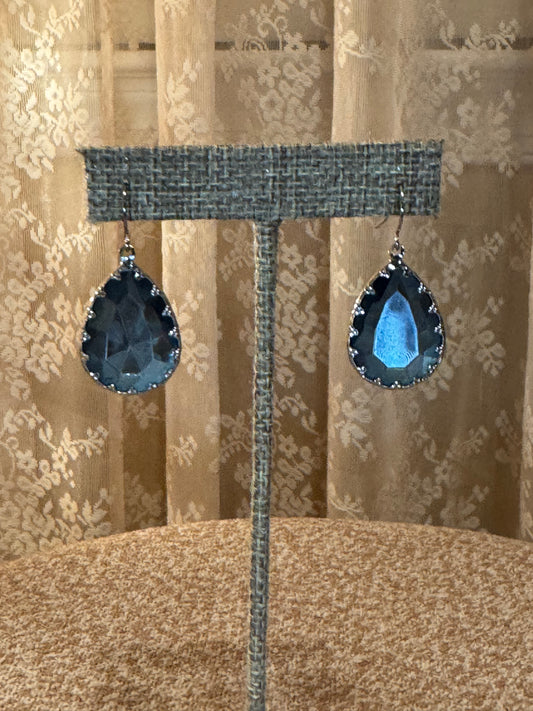 Vintage Silver Tone and Blue Crystal Dangle Earrings