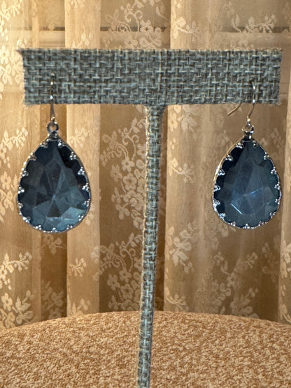Vintage Silver Tone and Blue Crystal Dangle Earrings