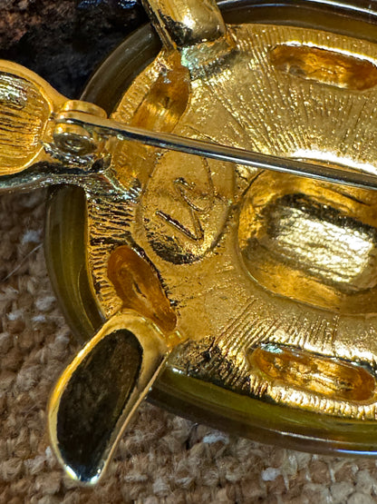 Liz Claiborne Vintage Turtle Brooch – Amber Lucite Shell