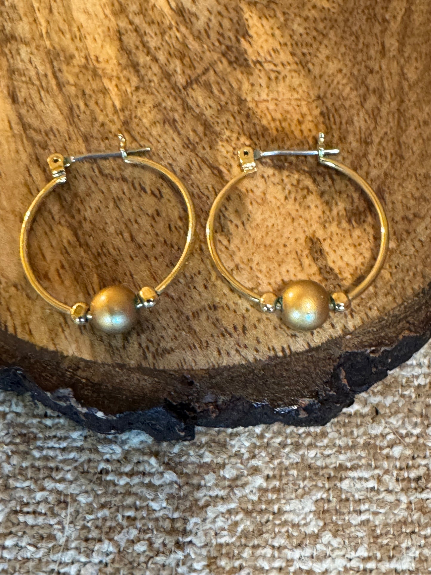 Vintage Gold Tone Hoop Earrings with Gold Tone Ball