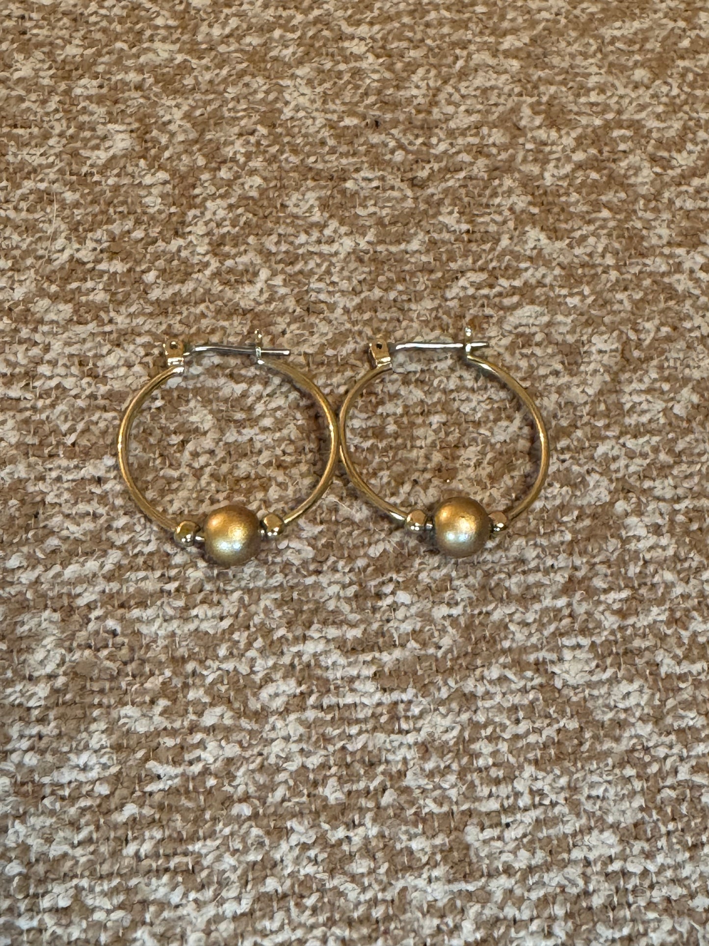 Vintage Gold Tone Hoop Earrings with Gold Tone Ball