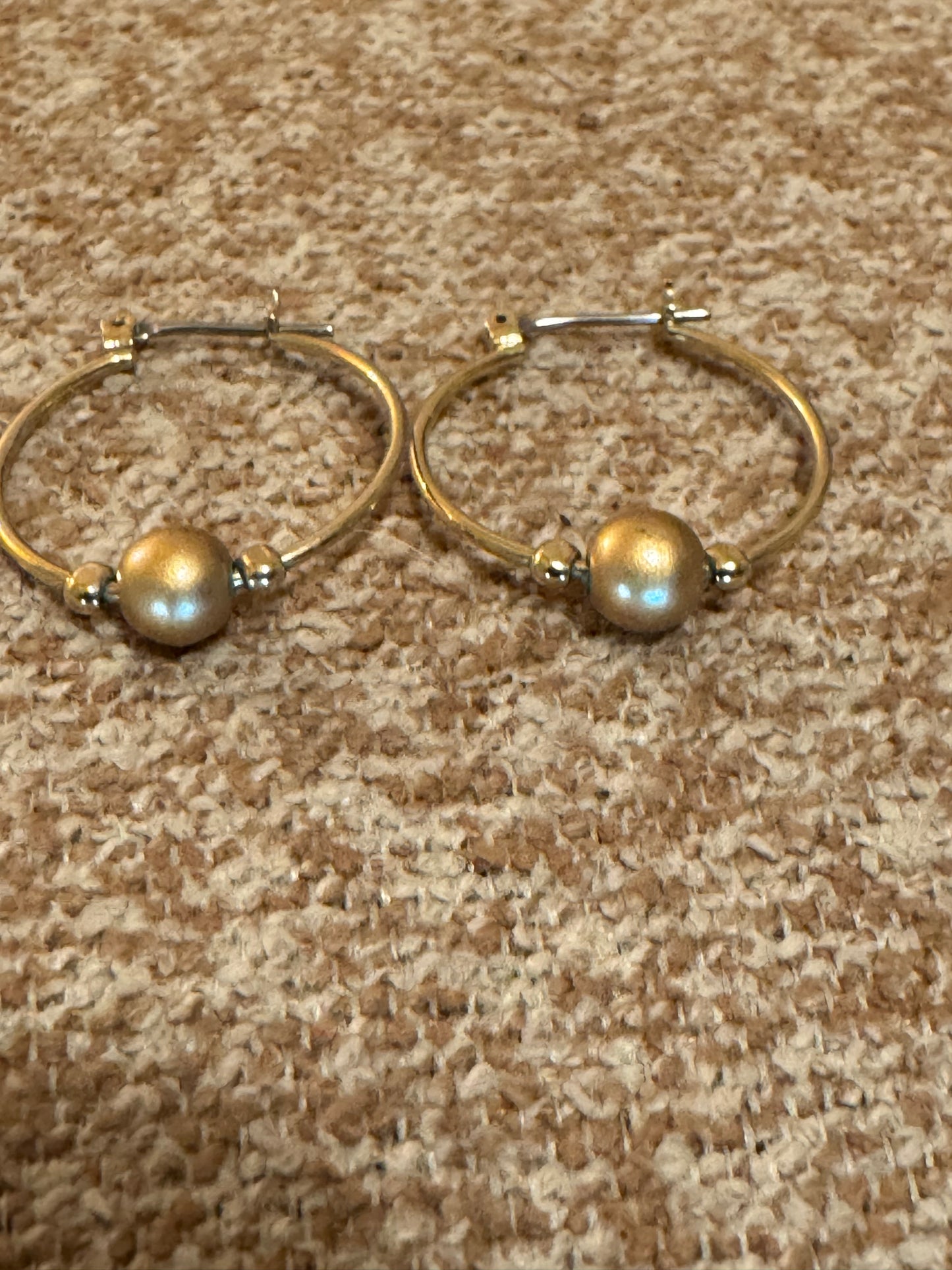 Vintage Gold Tone Hoop Earrings with Gold Tone Ball