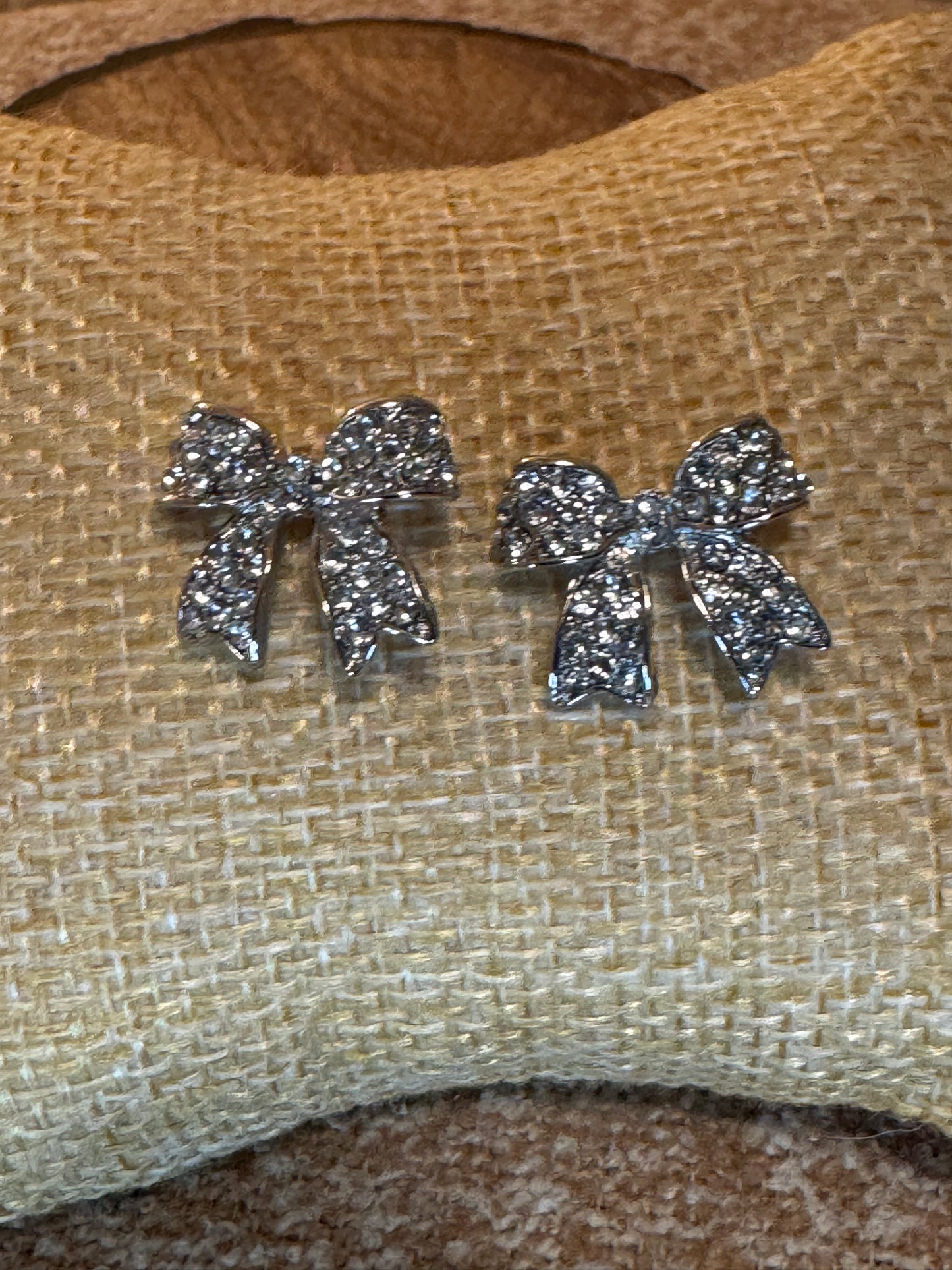 Vintage Silver Tone with Rhinestones Bow Earrings