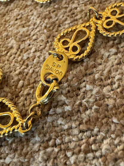 Vintage 1980s Avon Gold-Tone Filigree Heart Chain Necklace