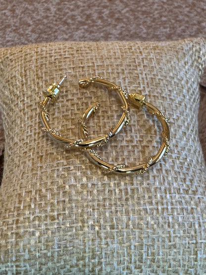 Gold Tone Rope Twist Hoop Earrings