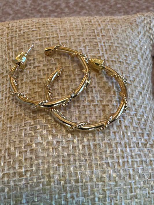Gold Tone Rope Twist Hoop Earrings