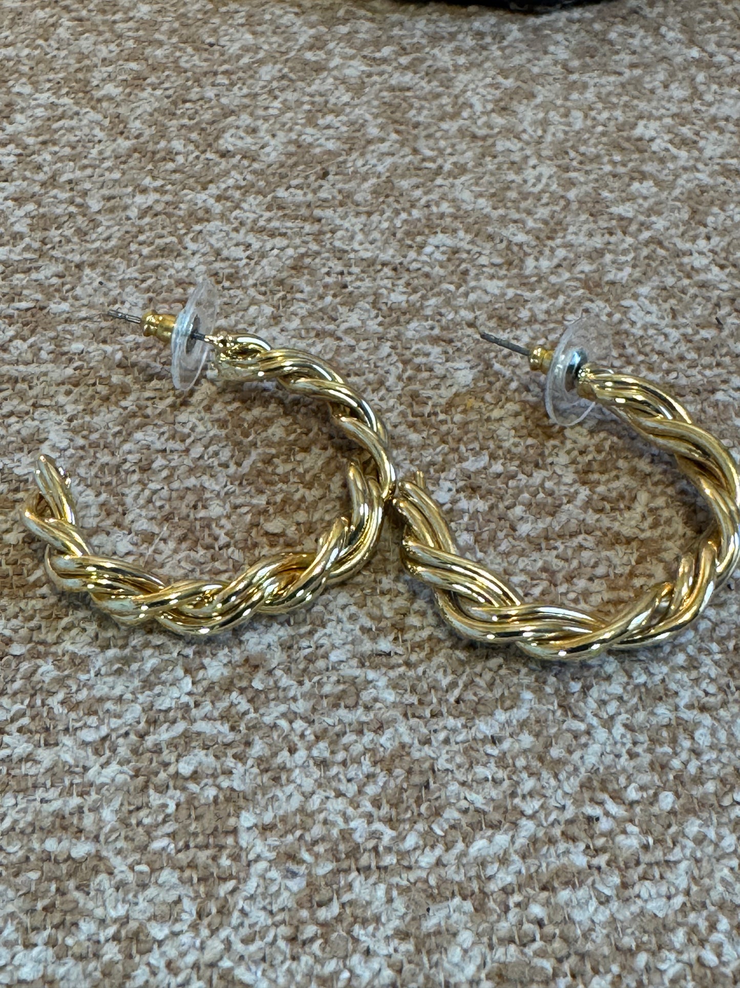 Gold Tone Rope Twist Hoop Earrings