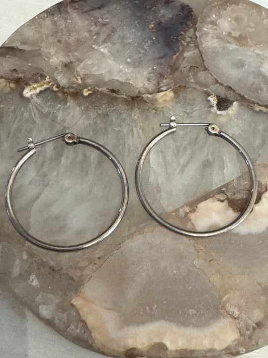 Silver-tone hoop earrings - 1" diameter