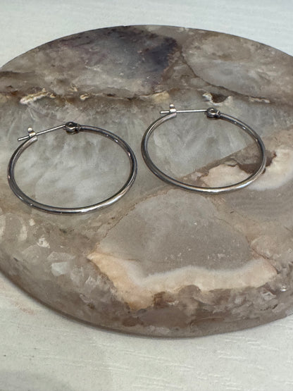 Silver-tone hoop earrings - 1" diameter