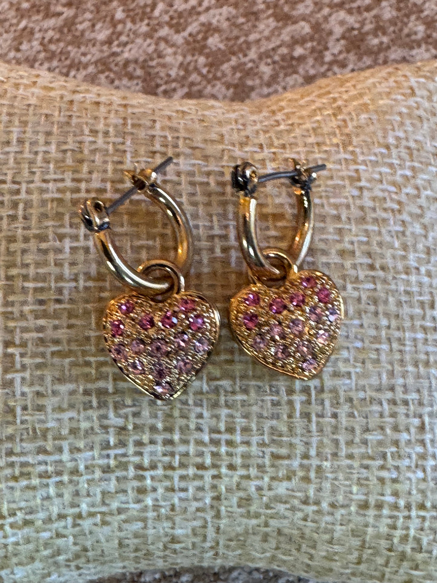 Pink Rhinestone Heart Dangle Hoop Earrings