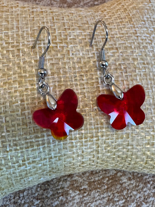 Red Crystal Butterfly Earrings