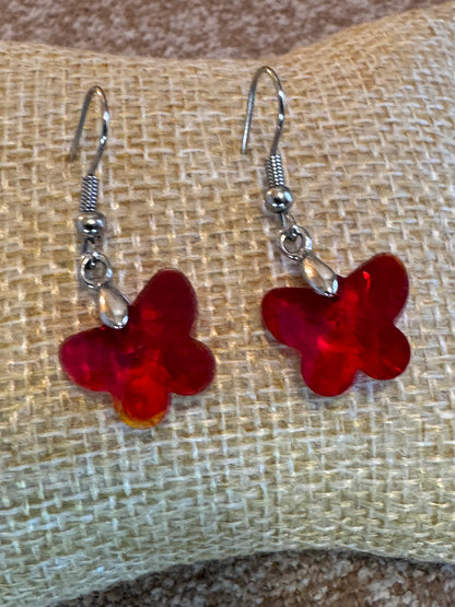 Red Crystal Butterfly Earrings