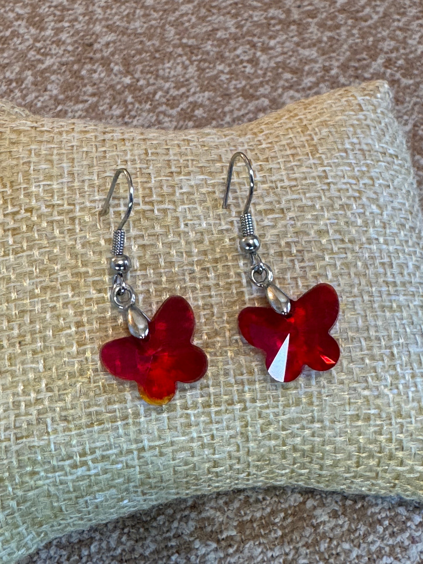 Red Crystal Butterfly Earrings
