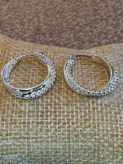 Silver Tone Double Hoop Earrings