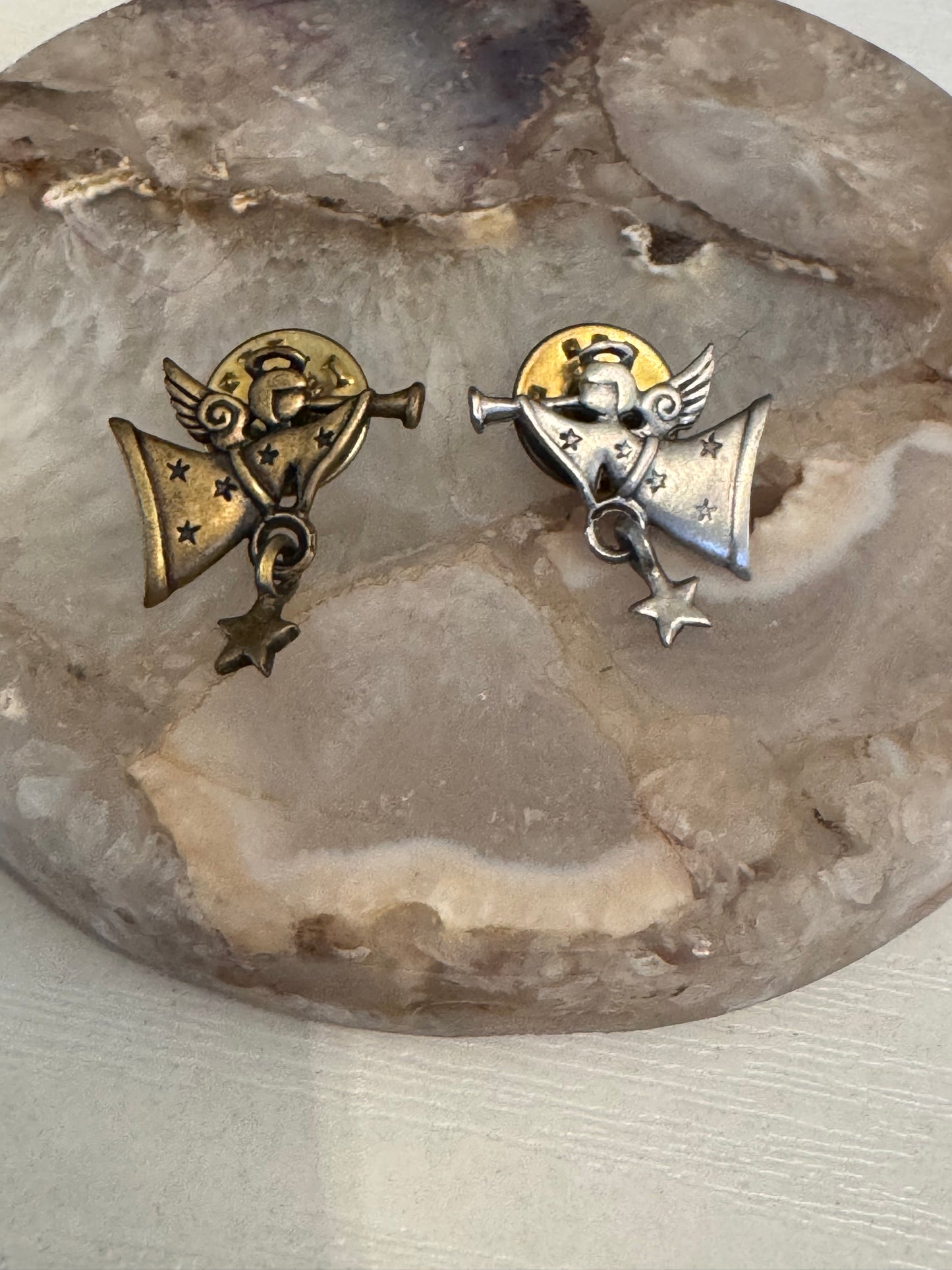 Set of Vintage JJ Angel Pins – Blowing Horn with Dangling Star