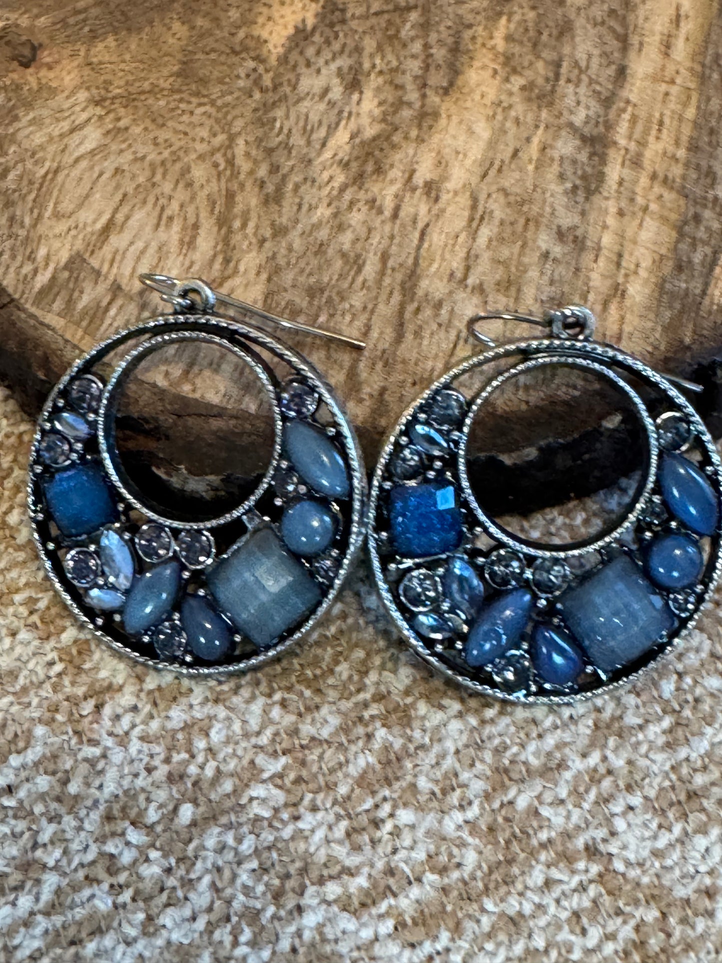 Blue Stone Crystal Dangle Hoop Earrings