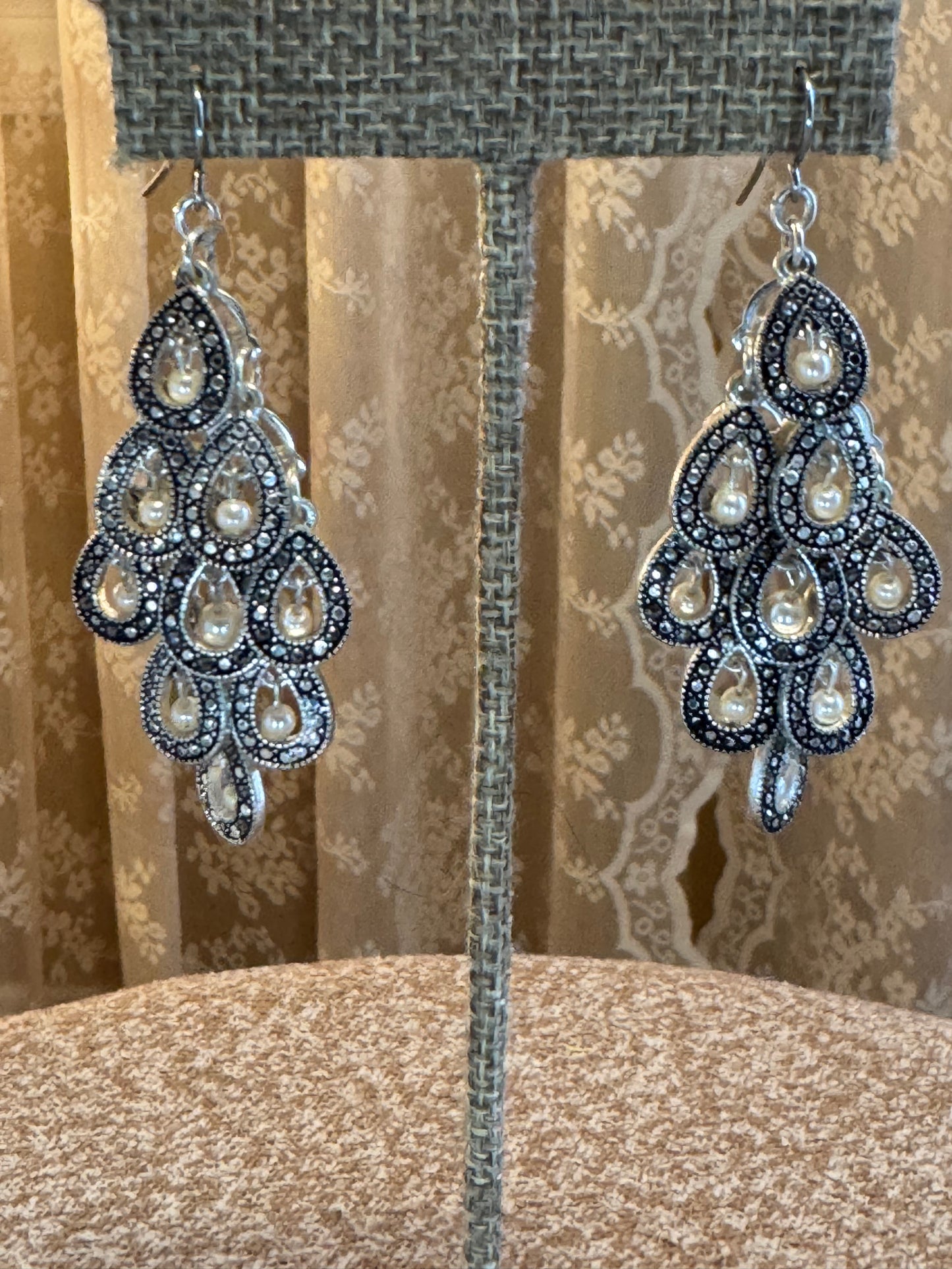 Silver Chandelier Faux Pearl Earrings
