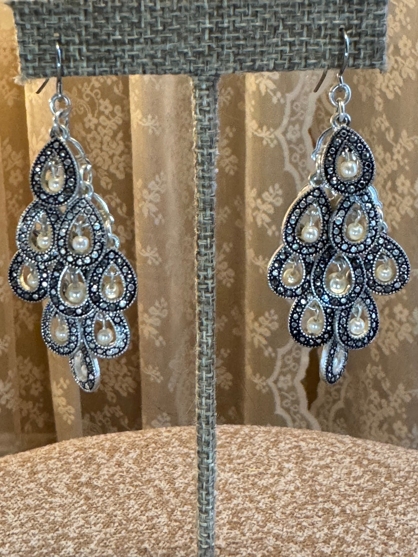 Silver Chandelier Faux Pearl Earrings