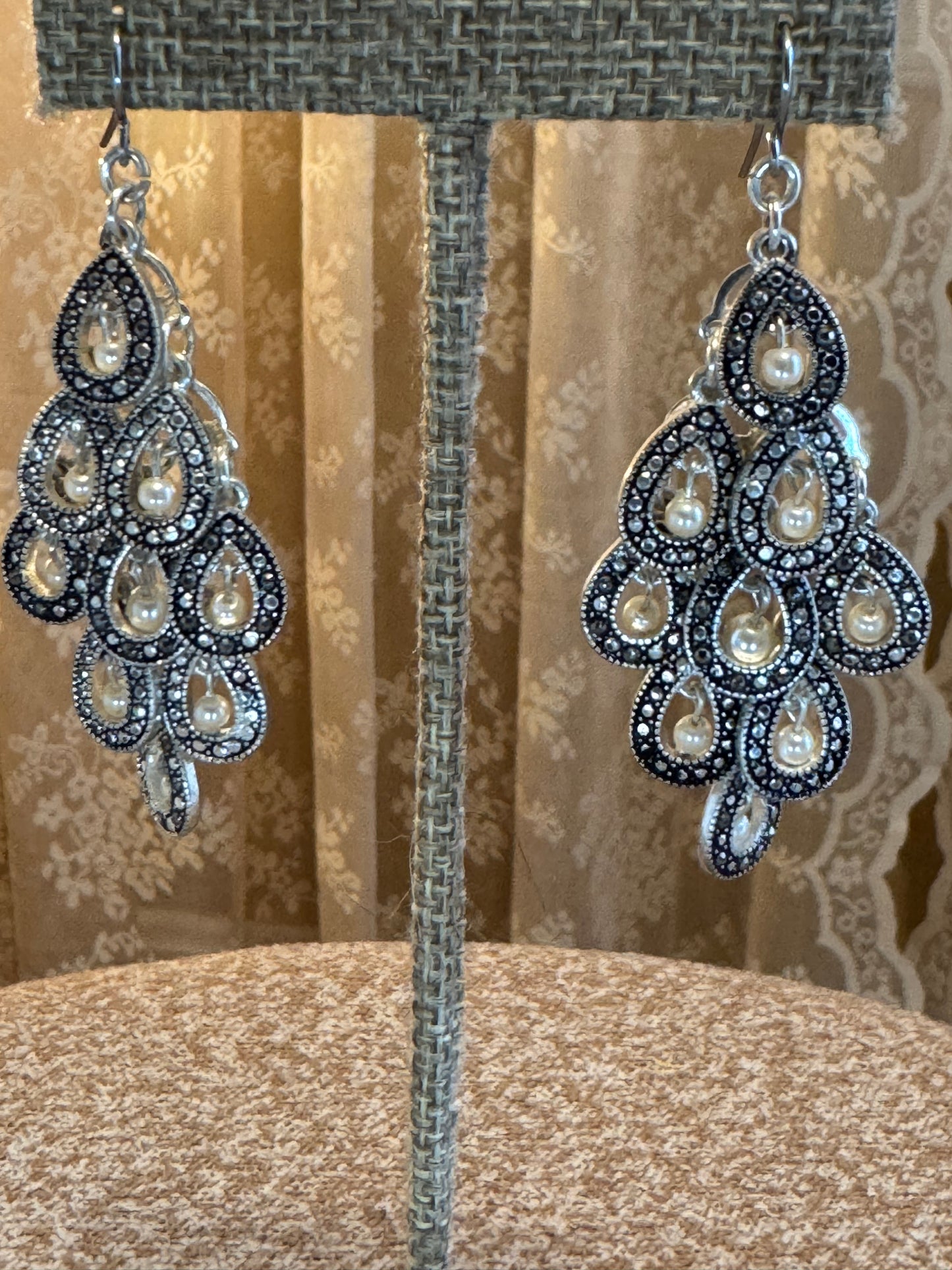 Silver Chandelier Faux Pearl Earrings