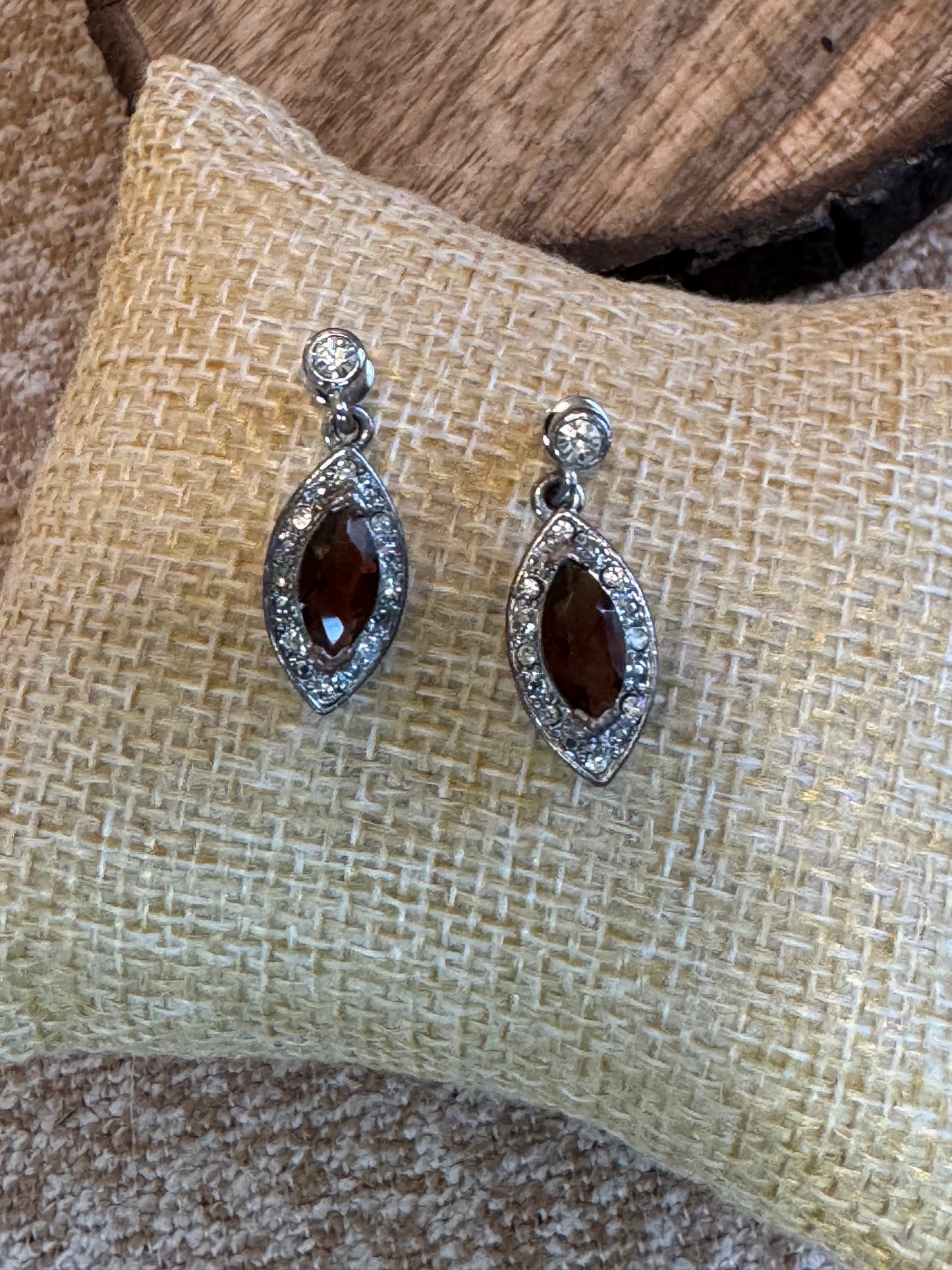 Vintage Marquise Shaped Amber Stone/Crystal Earrings
