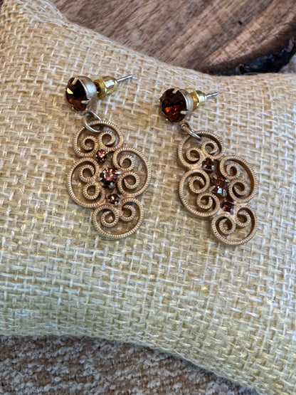 Vintage Gold Tone with Amber Stone Earrings