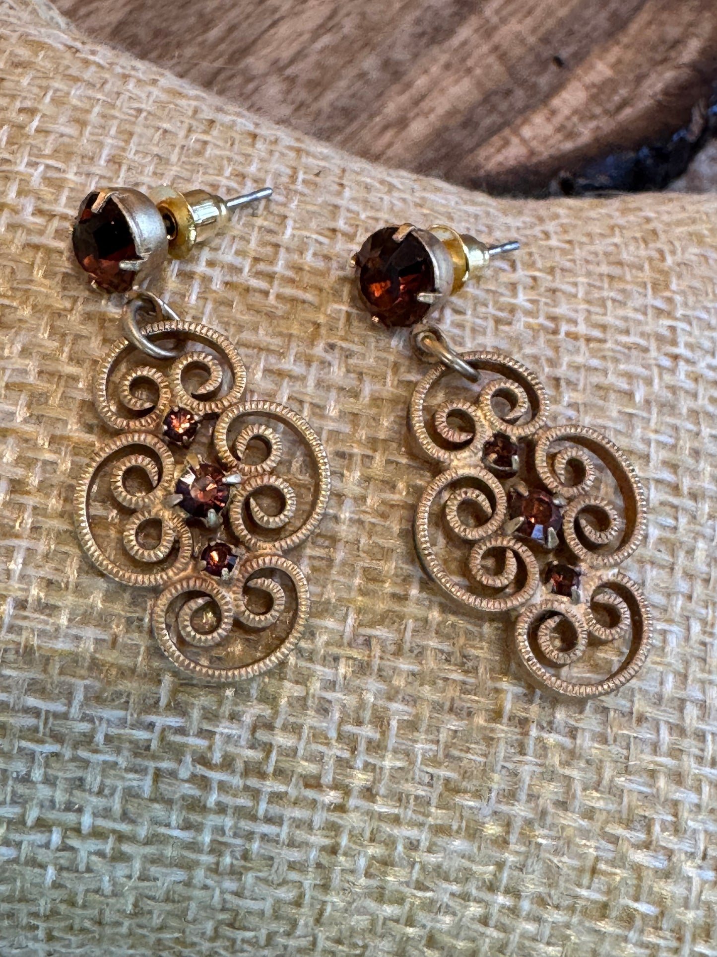 Vintage Gold Tone with Amber Stone Earrings