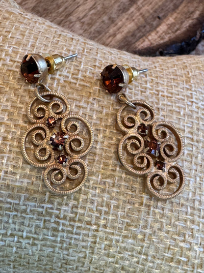 Vintage Gold Tone with Amber Stone Earrings
