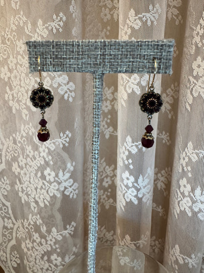 Victorian-Inspired Garnet Bead Lariat Necklace & Dangle Earrings Set – Bohemian Elegance