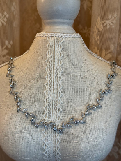 Nadri Cubic Zirconia Vine Collar Necklace – Silver-Tone Leaf Statement