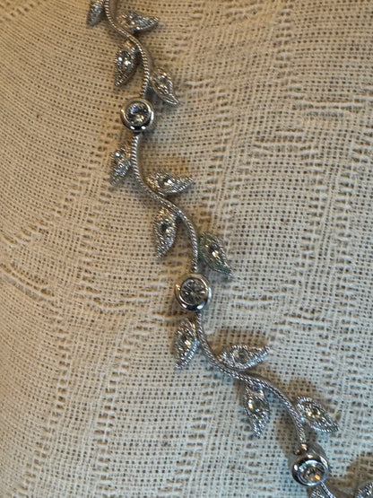 Nadri Cubic Zirconia Vine Collar Necklace – Silver-Tone Leaf Statement