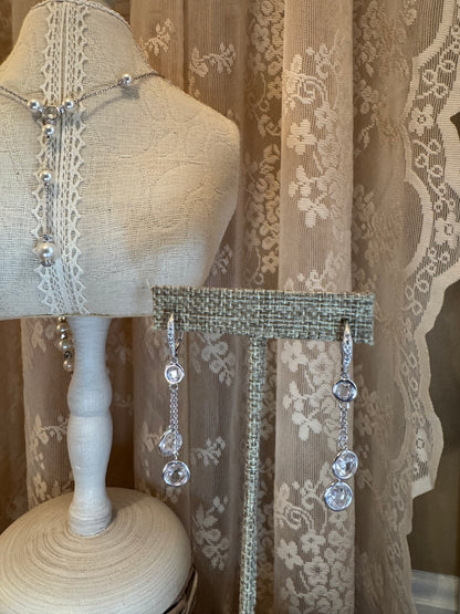 Nadri Faux Pearl & Cubic Zirconia Y-Necklace & Earring Set – Silver-Tone Lariat Bridal Design