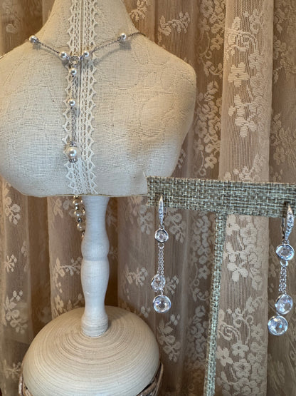 Nadri Faux Pearl & Cubic Zirconia Y-Necklace & Earring Set – Silver-Tone Lariat Bridal Design