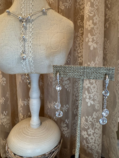 Nadri Faux Pearl & Cubic Zirconia Y-Necklace & Earring Set – Silver-Tone Lariat Bridal Design