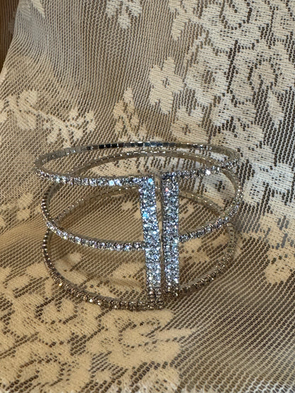 Multi-Row Pavé Rhinestone Open Cuff Bracelet – Adjustable Statement Piece