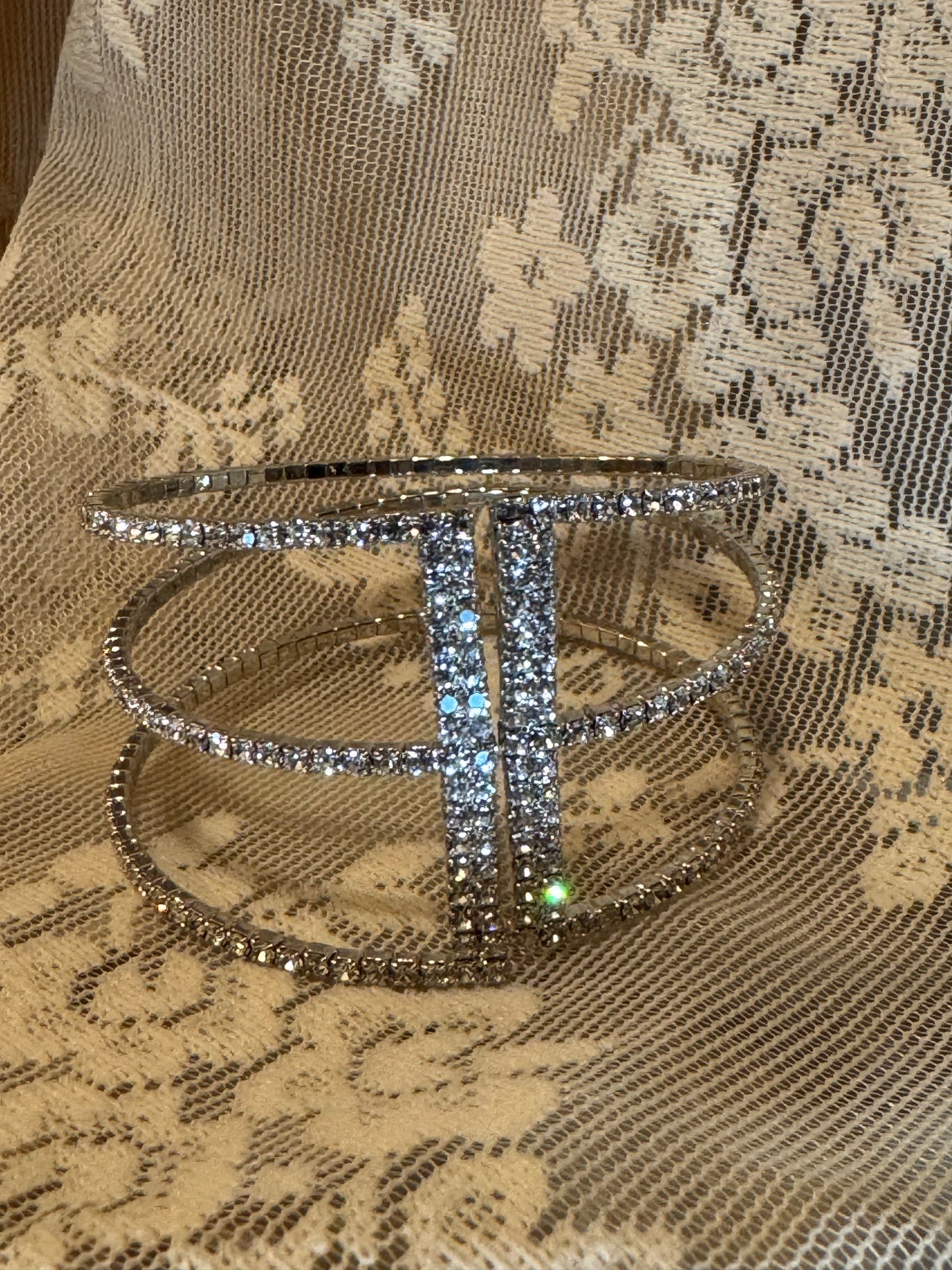 Multi-Row Pavé Rhinestone Open Cuff Bracelet – Adjustable Statement Piece