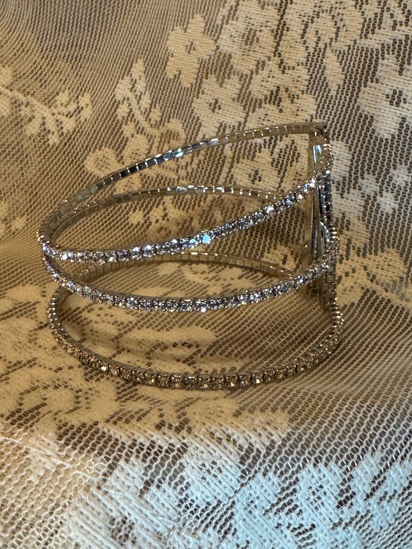 Multi-Row Pavé Rhinestone Open Cuff Bracelet – Adjustable Statement Piece