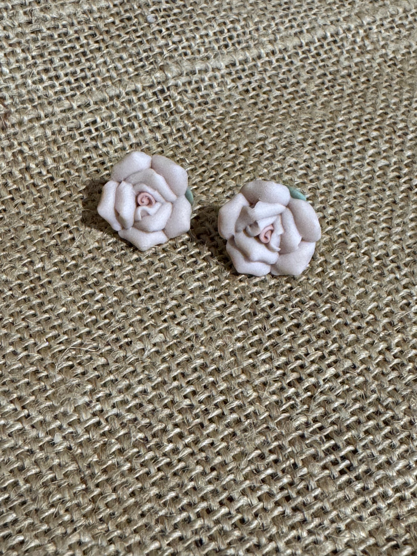 Vintage Ceramic Rose Earrings - ¾” Diameter