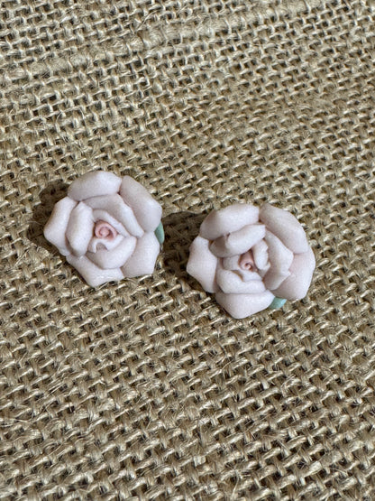 Vintage Ceramic Rose Earrings - ¾” Diameter