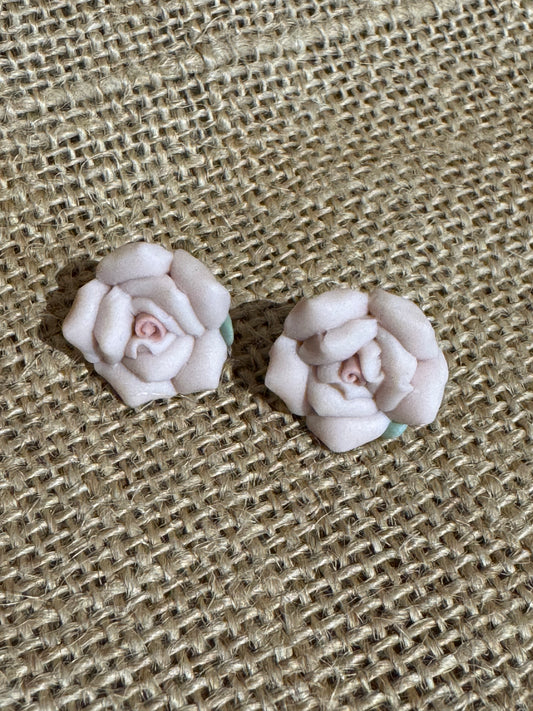 Vintage Ceramic Rose Earrings - ¾” Diameter