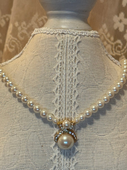 Vintage Faux Pearl and Rhinestone Necklace