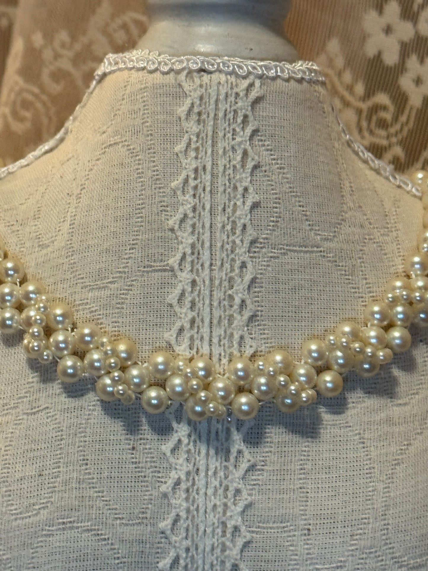 Vintage Woven Faux Pearl Collar Necklace – Braided Bib Statement Design