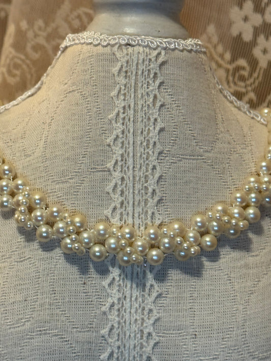 Vintage Woven Faux Pearl Collar Necklace – Braided Bib Statement Design