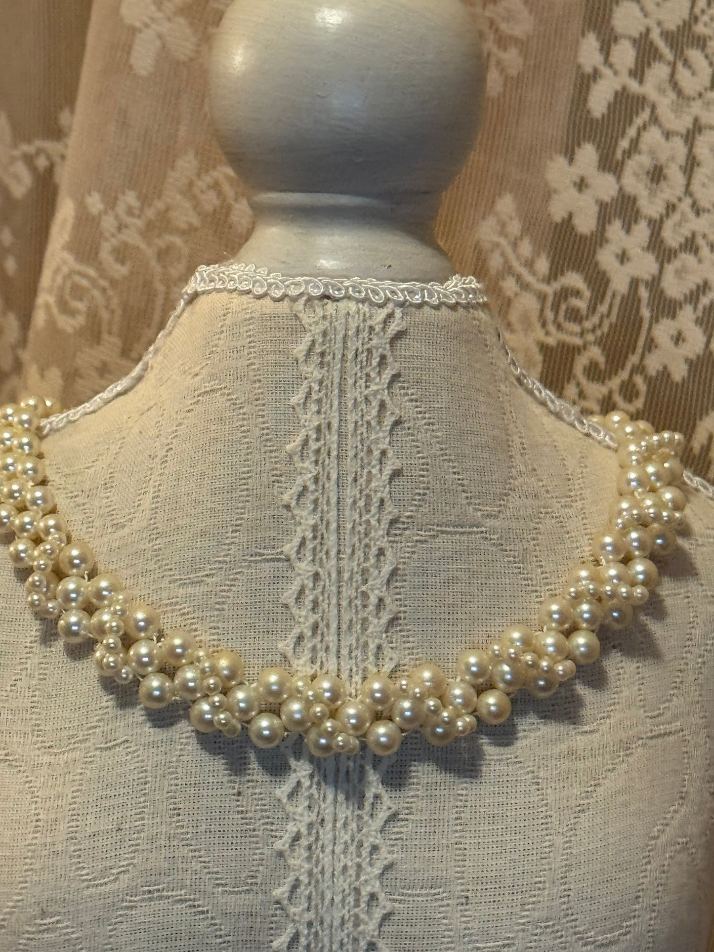 Vintage Woven Faux Pearl Collar Necklace – Braided Bib Statement Design
