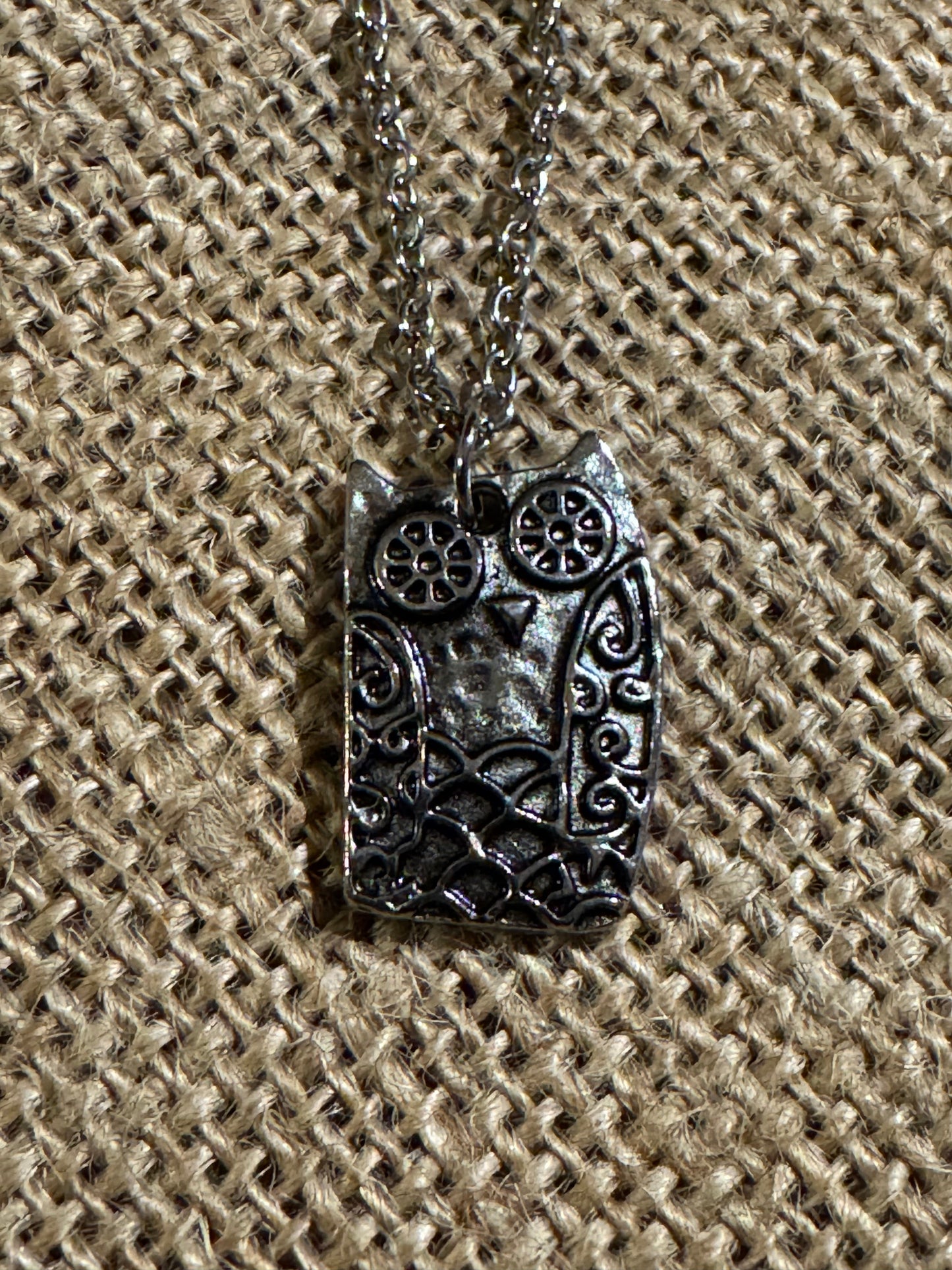 Silver-Tone Owl Pendant Necklace — Hidden Message Design