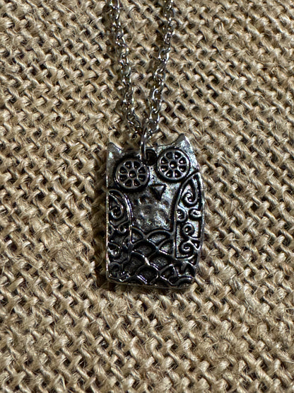 Silver-Tone Owl Pendant Necklace — Hidden Message Design