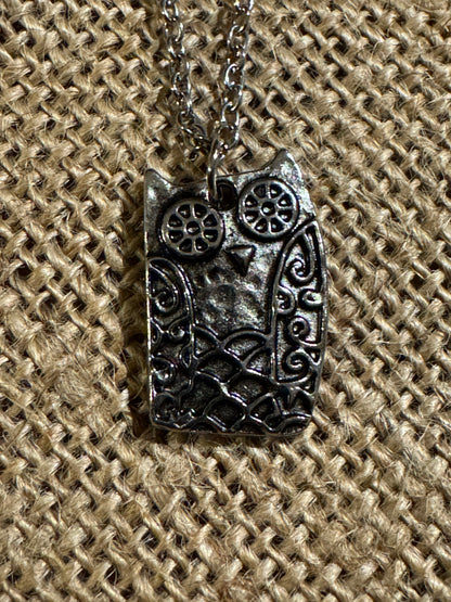 Silver-Tone Owl Pendant Necklace — Hidden Message Design
