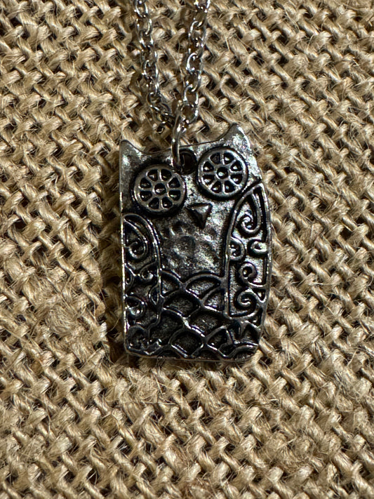 Silver-Tone Owl Pendant Necklace — Hidden Message Design